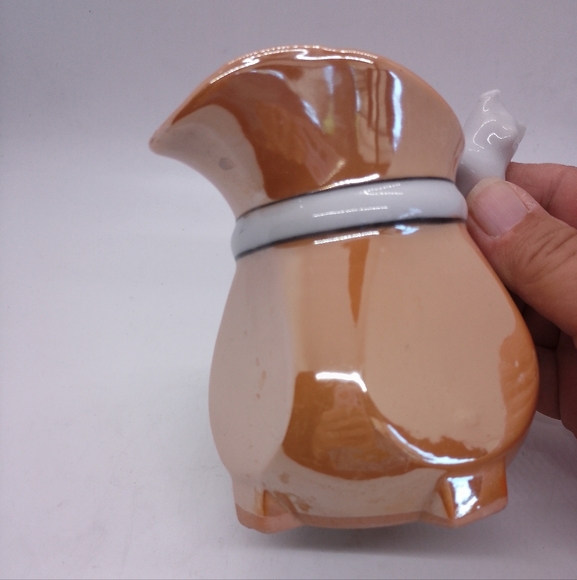 Iridescent Orange and White Squared Pitcher With Cat Handle - Picture 5 of 5